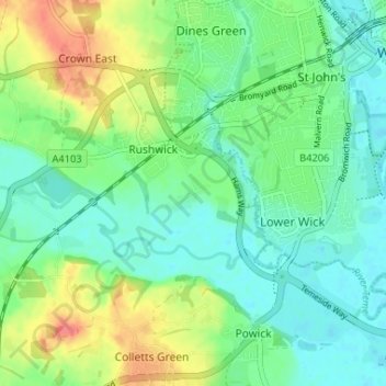 Upper Wick topographic map, elevation, terrain