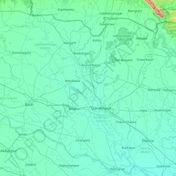 Gorakhpur topographic map, elevation, terrain