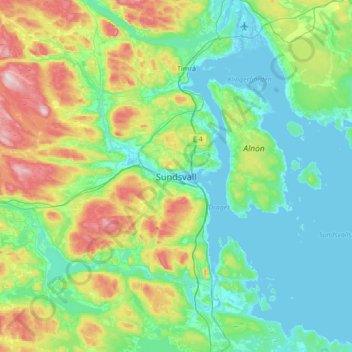 Sundsvall topographic map, elevation, terrain