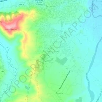 Bouhamdoune topographic map, elevation, terrain