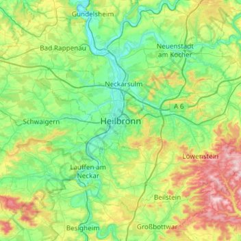 Heilbronn topographic map, elevation, terrain