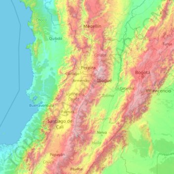 Quindío topographic map, elevation, terrain