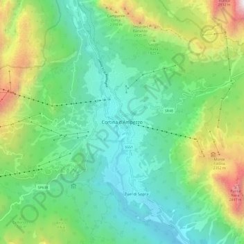 Cortina d'Ampezzo topographic map, elevation, terrain