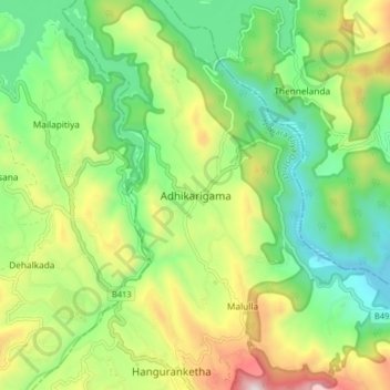 Adhikarigama topographic map, elevation, terrain