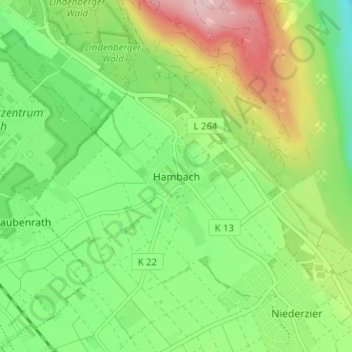 Hambach topographic map, elevation, terrain