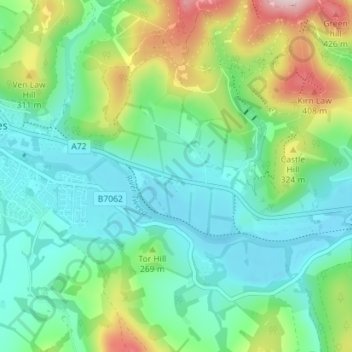 Eshiels topographic map, elevation, terrain