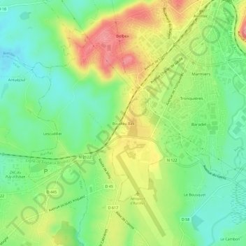 Boudieu Bas topographic map, elevation, terrain