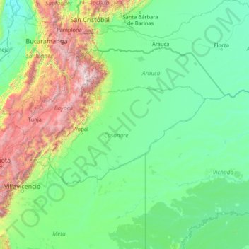 Casanare topographic map, elevation, terrain