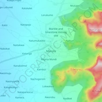 Moroto topographic map, elevation, terrain