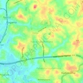 Ihala Karagahamuna topographic map, elevation, terrain