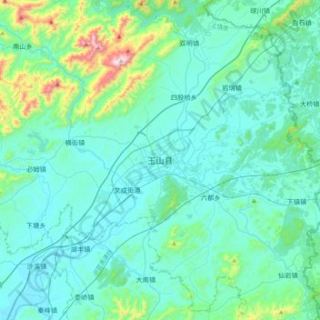 Yushan topographic map, elevation, terrain