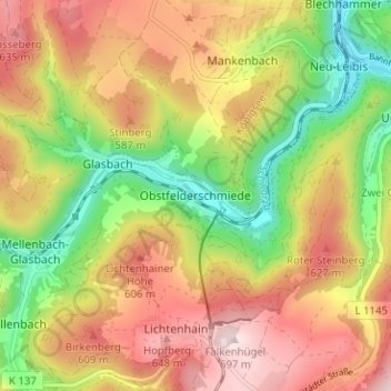 Obstfelderschmiede topographic map, elevation, terrain