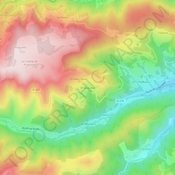 Orselas Bas topographic map, elevation, terrain
