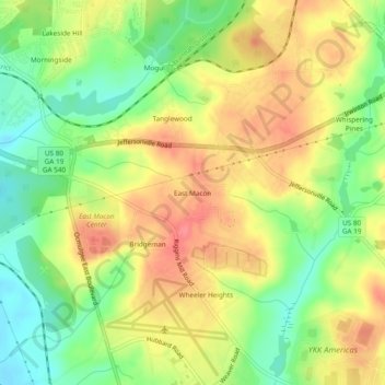East Macon topographic map, elevation, terrain