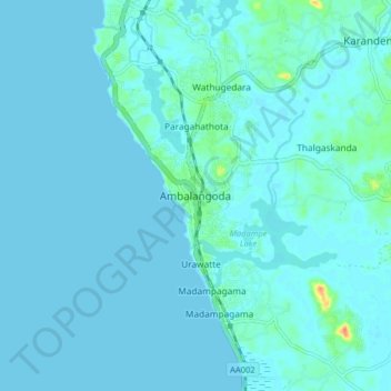 Ambalangoda topographic map, elevation, terrain