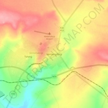 Ventersdorp topographic map, elevation, terrain