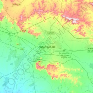 Aurangabad topographic map, elevation, terrain