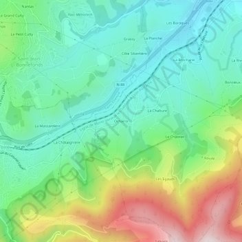 Ocharra topographic map, elevation, terrain