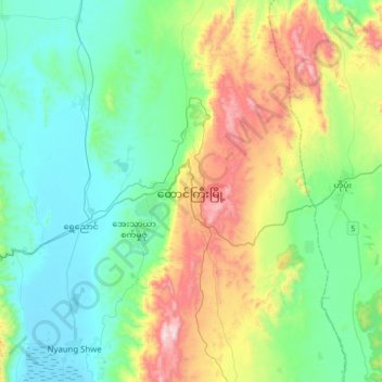 တောင်ကြီးမြို့ topographic map, elevation, terrain