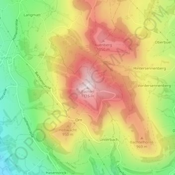 Bachtel topographic map, elevation, terrain