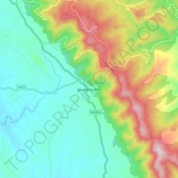 Jwalamukhi topographic map, elevation, terrain