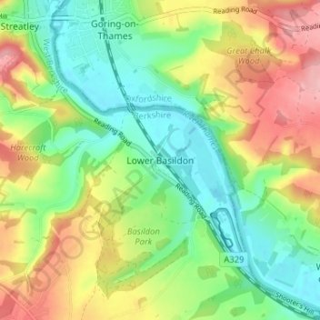 Lower Basildon topographic map, elevation, terrain