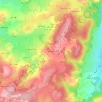 Semonsut topographic map, elevation, terrain