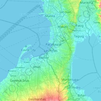 Las Piñas topographic map, elevation, terrain