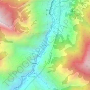 Tatopani topographic map, elevation, terrain