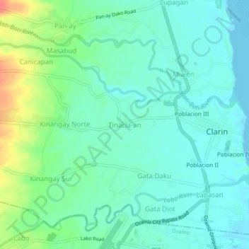 Tinacla-an topographic map, elevation, terrain
