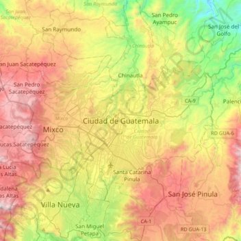 Ciudad de Guatemala topographic map, elevation, terrain
