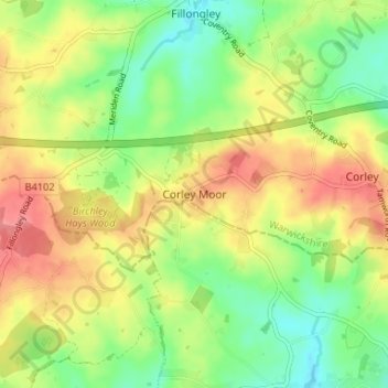 Corley Moor topographic map, elevation, terrain