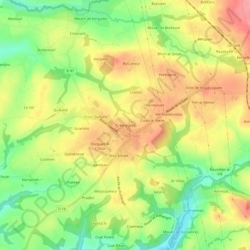 Ty Kermarec topographic map, elevation, terrain