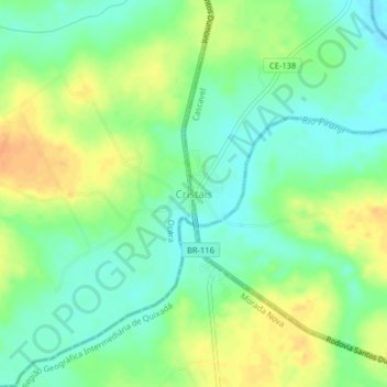 Cristais topographic map, elevation, terrain