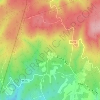 Aven d’Orgnac topographic map, elevation, terrain