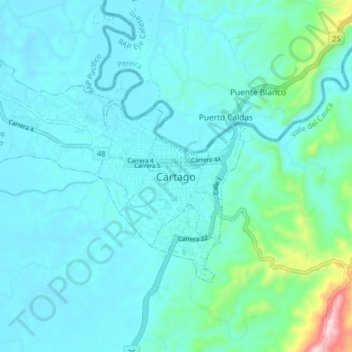 Cartago topographic map, elevation, terrain