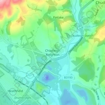 Chudleigh Knighton topographic map, elevation, terrain