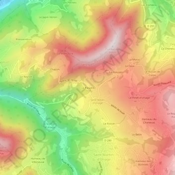Le Paradis topographic map, elevation, terrain