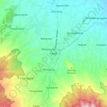 Pacet topographic map, elevation, terrain