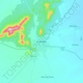 Khandela topographic map, elevation, terrain