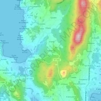 Nogueira topographic map, elevation, terrain