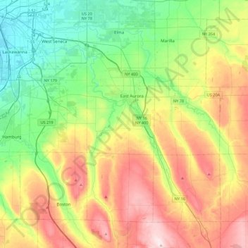 Aurora topographic map, elevation, terrain