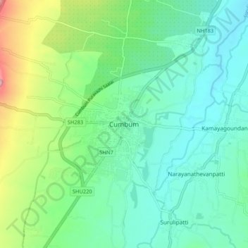 Cumbum topographic map, elevation, terrain