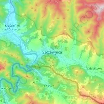 Szczawnica topographic map, elevation, terrain