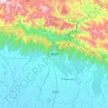 Butwal topographic map, elevation, terrain