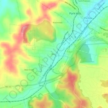 Elvins topographic map, elevation, terrain