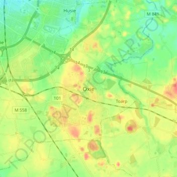 Oxie topographic map, elevation, terrain