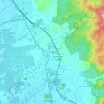 Gopeng topographic map, elevation, terrain