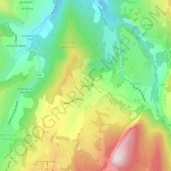 Rioupes topographic map, elevation, terrain