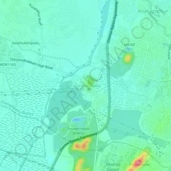 Tiruneermalai topographic map, elevation, terrain